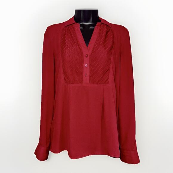 Maeve Anthropologie Tomato Red Long Sleeve 3 Button Top Shirt Blouse Medium Work - Picture 1 of 10